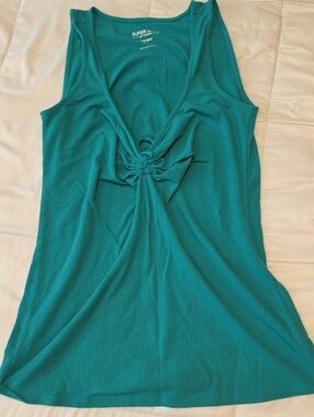 Superdry Teal Ribbed Knot-Front Tank Top